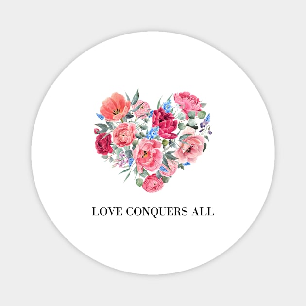 Valentines Day: Love Conquers All Flower Bouquet Magnet by Sanu Designs